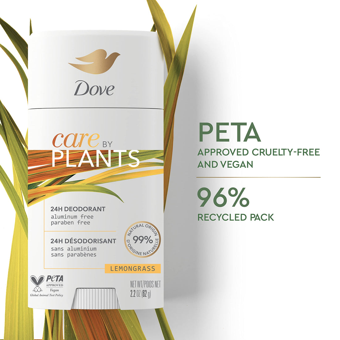 Dove Unisex Care By Plants Deodorant Stick For Long-Lasting Deodorant Protection Lemongrass Aluminum Free Deodorant 2.6 Oz 3 Count, Pack Of 1