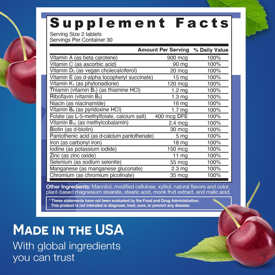 EZ Melts Dissolvable Multivitamin with Iron for Women and Men, Sugar-Free, 1-Month Supply