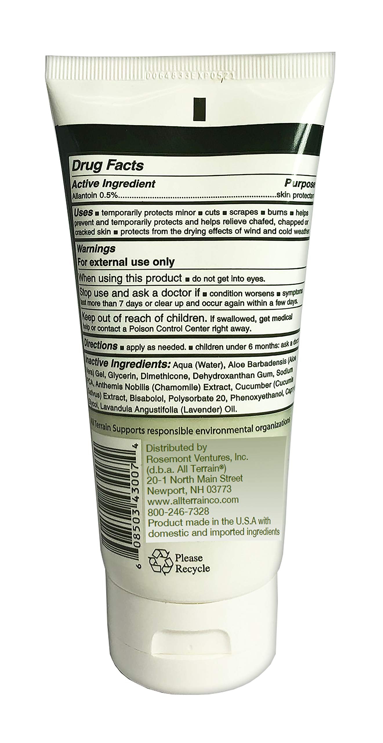 All Terrain Natural Aloe Gel Skin Relief, Skin Protectant, 5oz, With Moisturizing Aloe & Allantoin