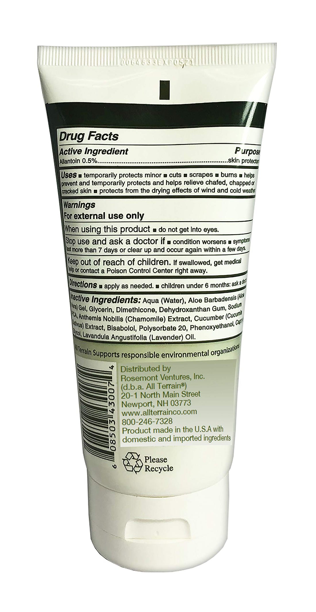 All Terrain Natural Aloe Gel Skin Relief, Skin Protectant, 5oz, With Moisturizing Aloe & Allantoin