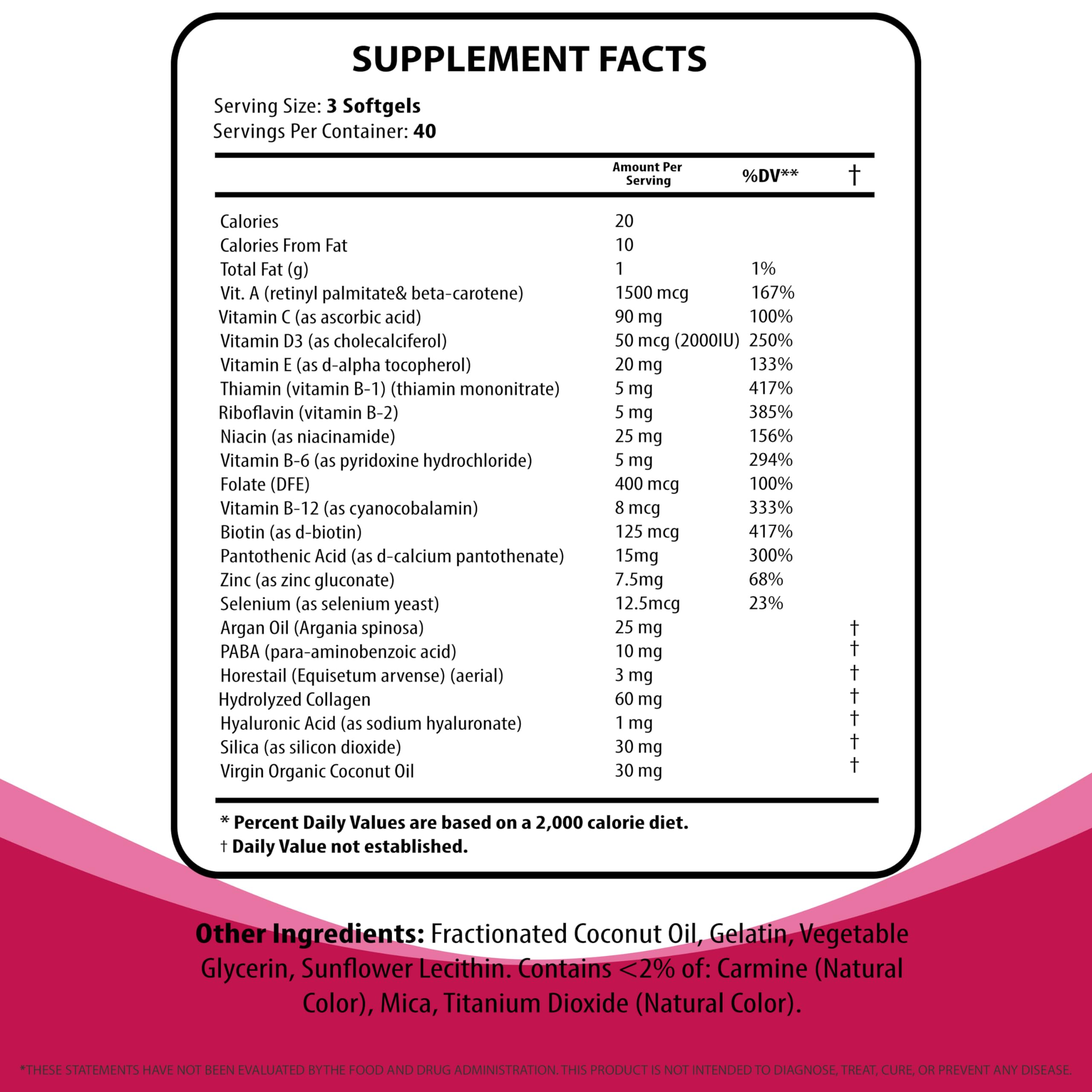 Nutritunes Hair, Skin, & Nails Multivitamins & Minerals - Biotin, Folate, Vitamin C, D3, E B-6 & B-12 Supports Hair, Skin, & Nail Health - Non-GMO, GMP-Certified (120 Softgel Capsules)