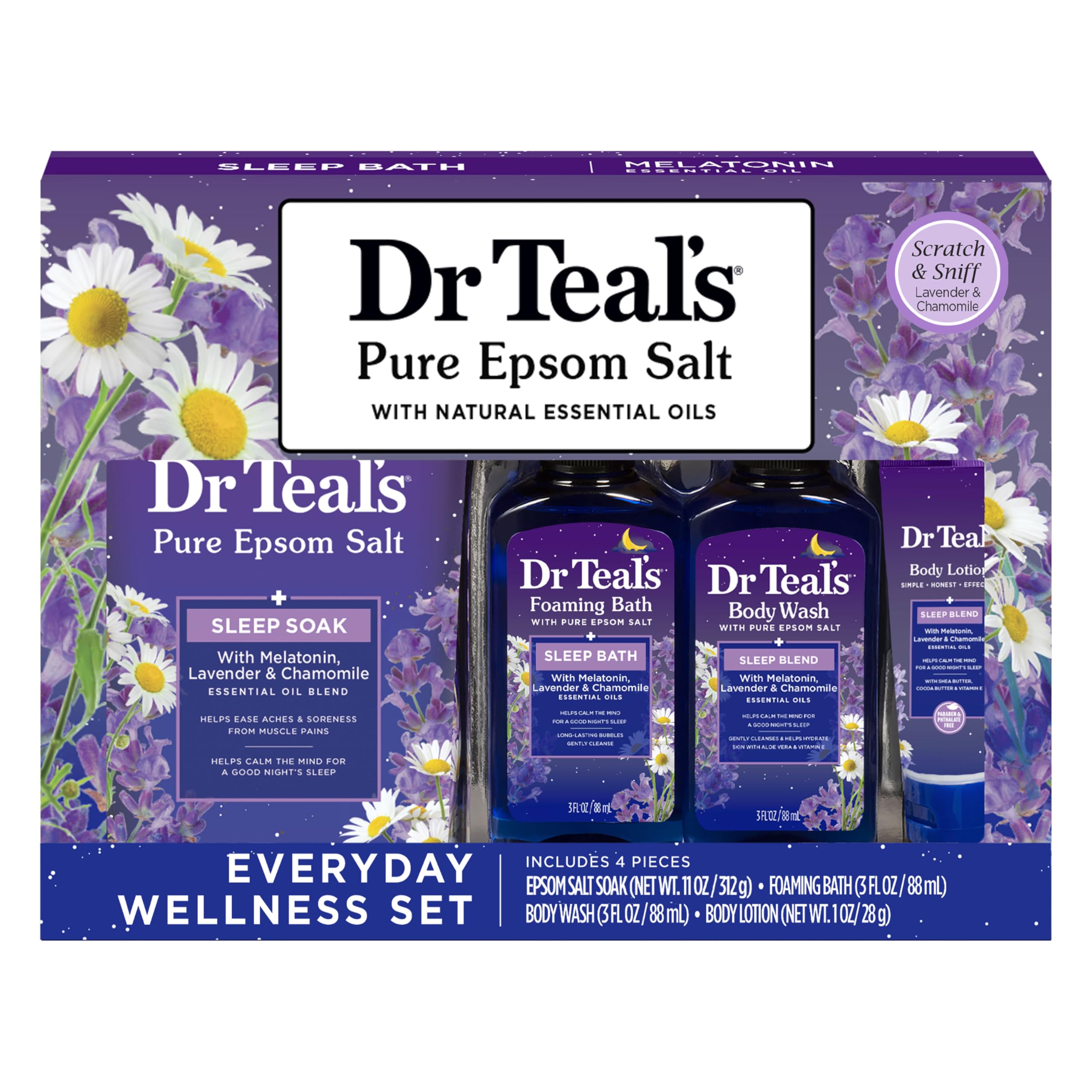Dr Teal's Holiday Gift Set - Sleep Blend - 4 Piece Bath Sampler, Perfect for Stocking Stuffers
