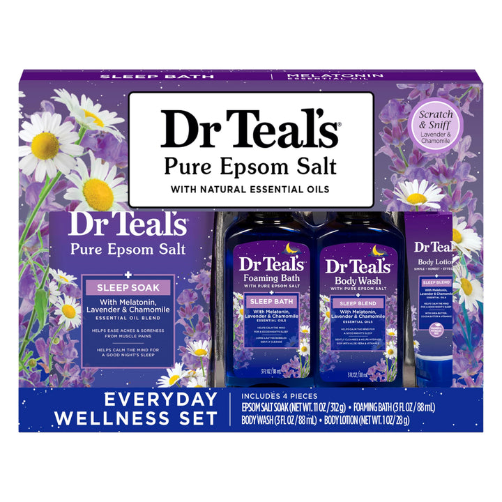 Dr Teal's Holiday Gift Set - Sleep Blend - 4 Piece Bath Sampler, Perfect for Stocking Stuffers