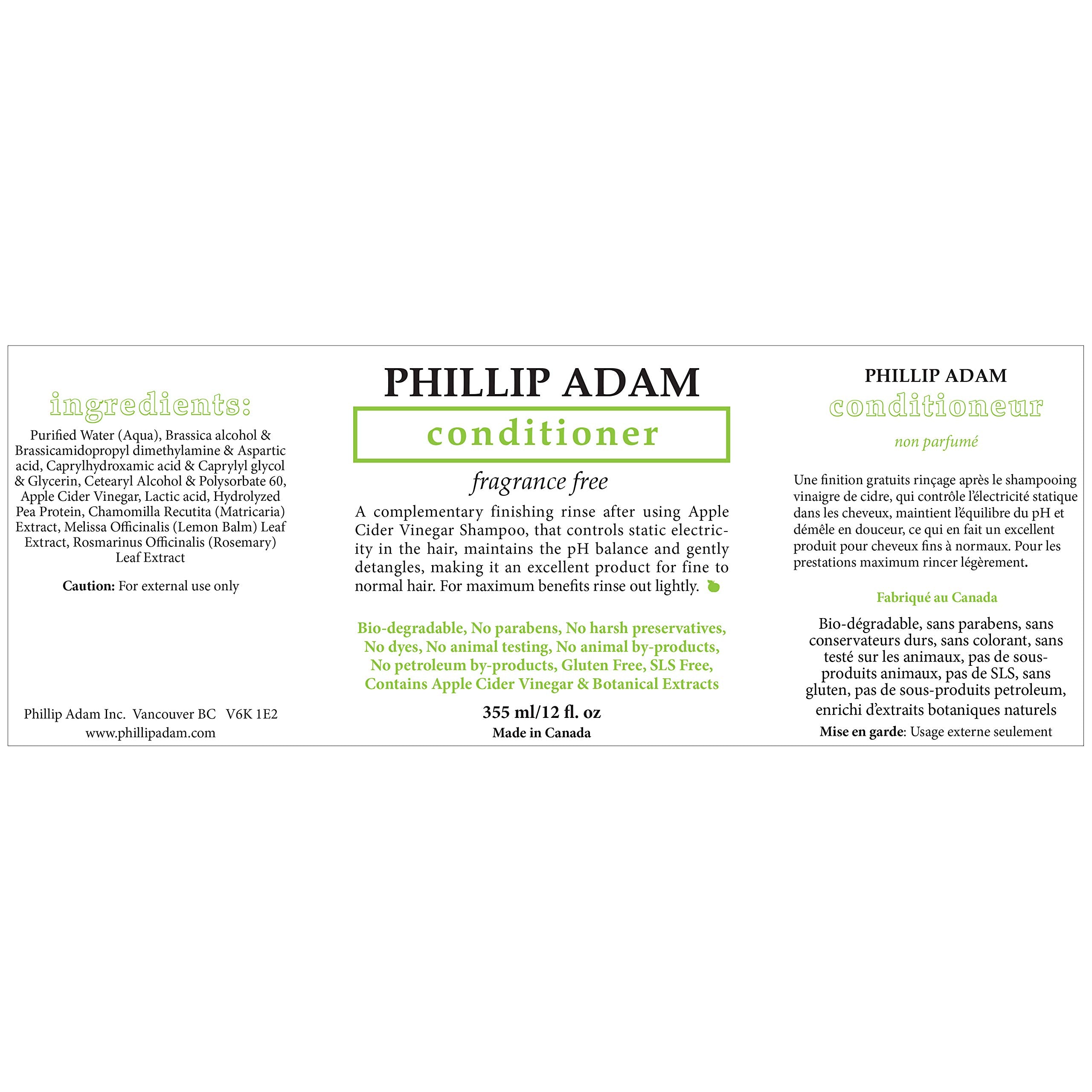 Phillip Adam Fragrance Free Shampoo and Conditioner Set with Apple Cider Vinegar - pH Balancing - Enhance Shine and Smoothness- 12 Ounce Each