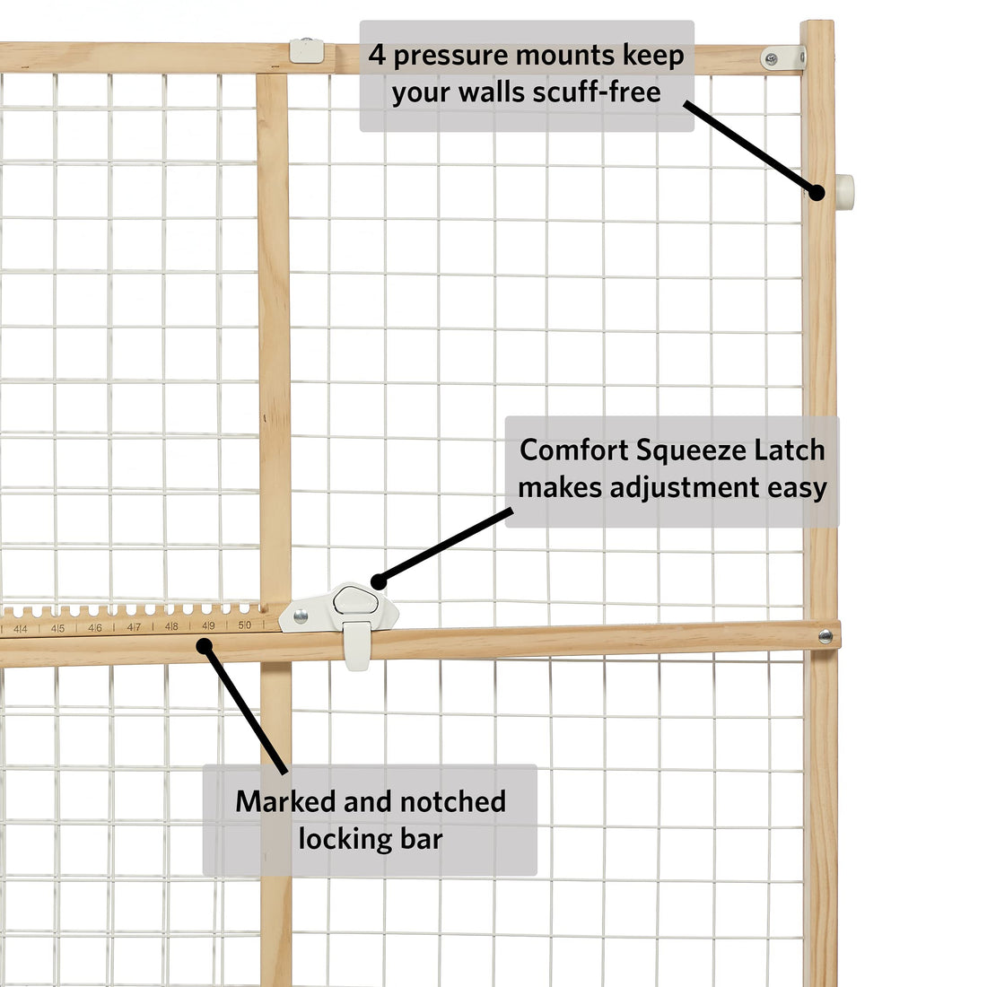 MidWest Homes for Pets Wire Mesh Pet Safety Gate, Pressure Mounted Dog Gate Measures 32 Inches Tall & Expands to 29-50 Inches Wide, Natural Wood & White Powder Coated Wire Mesh