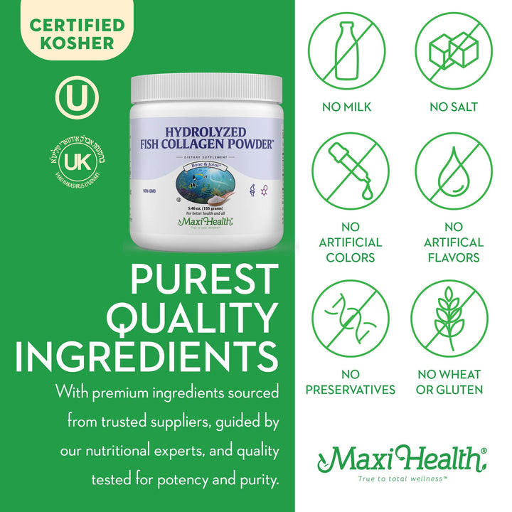 Marine Collagen Powder Unflavored - Type I Vital Wild Caught Kosher Collagen Protein Powder for Women & Men - Zero Taste - Easy to Mix, Fast to Dissolve Hydrolyzed Fish Collagen Powder - 5.46 oz