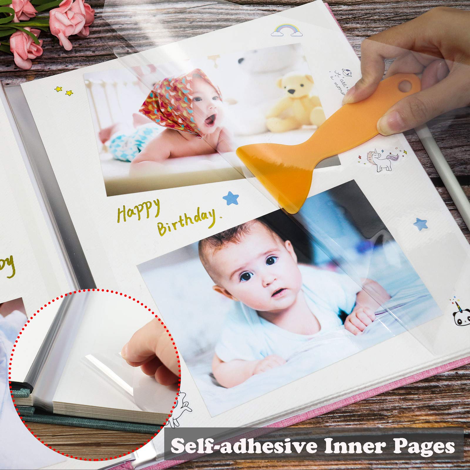 Vienrose Baby Photo Album Self Adhesive Memory Book 4x6 Magnetic Scrapbook Kit with Clean-Touch Ink Pad Handprint Footprint and A Metallic Pen for Boy/Girl 2 Windows 40 Pages