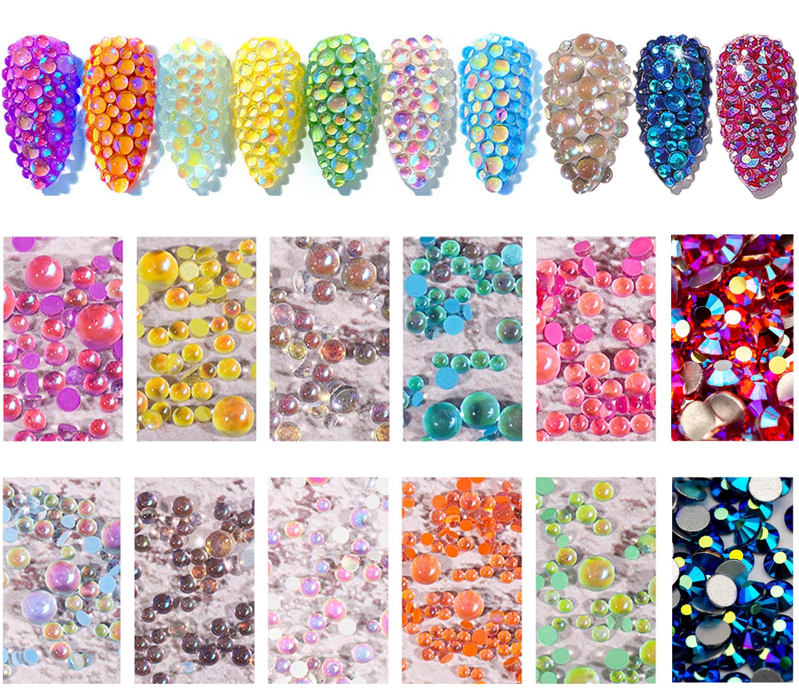 NAISKA 500Pcs Nail Rhinestones Set 3D Aurora Candy Colorful Rhinestones Beads Gems Stones Rhinestones Nail Art Decoration for Nail DIY Crafts