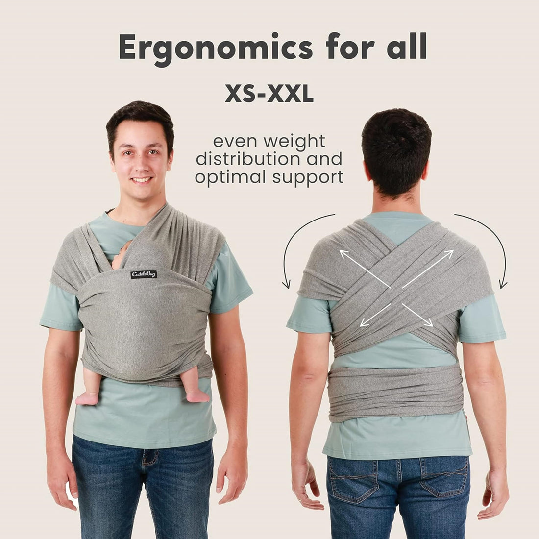 CuddleBug Hands-Free Baby Carrier - Soft & Stretchy Wrap - Newborn to Toddler 7-35 lbs - One-Size-Fits-All Hip-Healthy Holder (Gray)