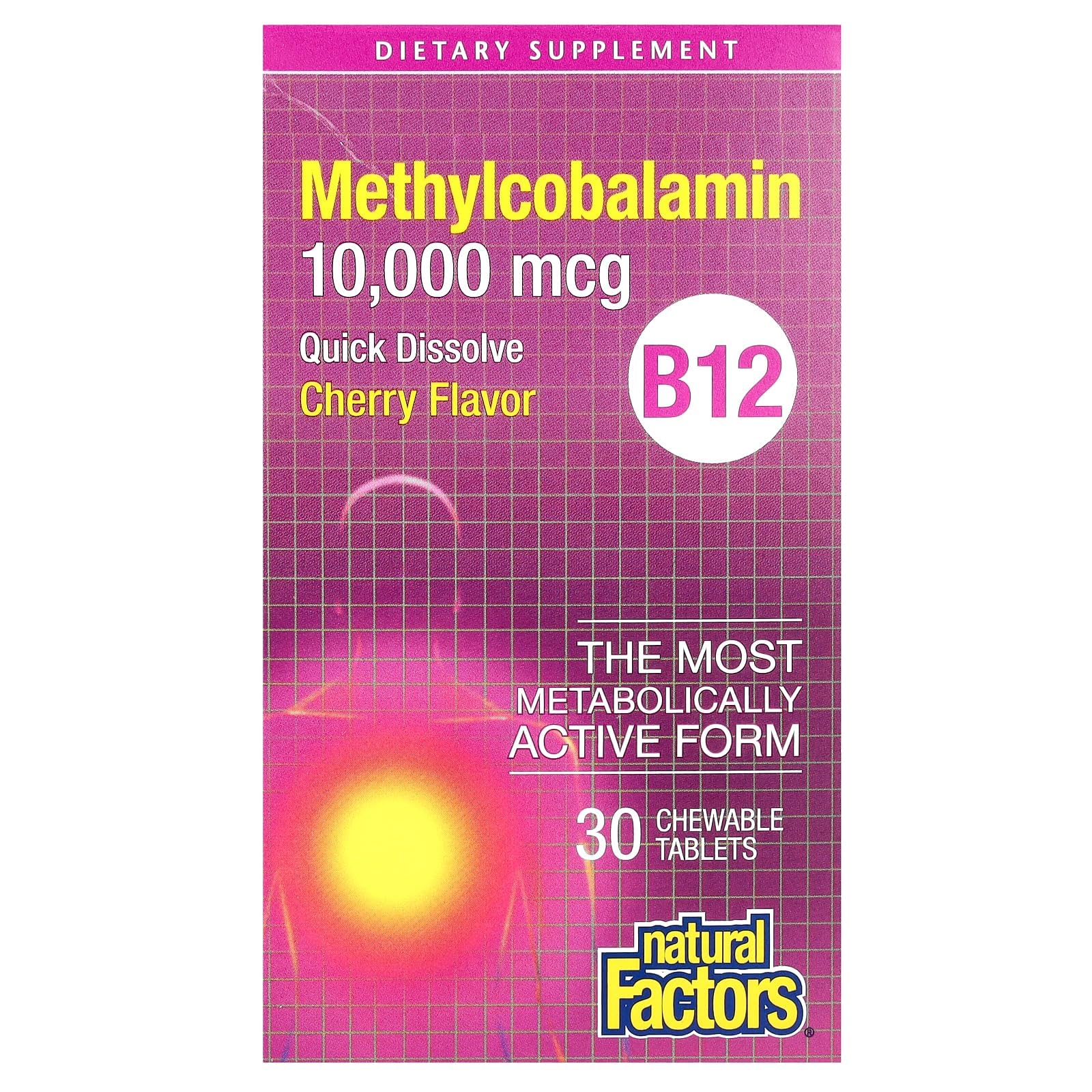 Natural Factors B12 Methylcobalamin, 10,000 mcg, Cherry, 30 Chewable Tablets