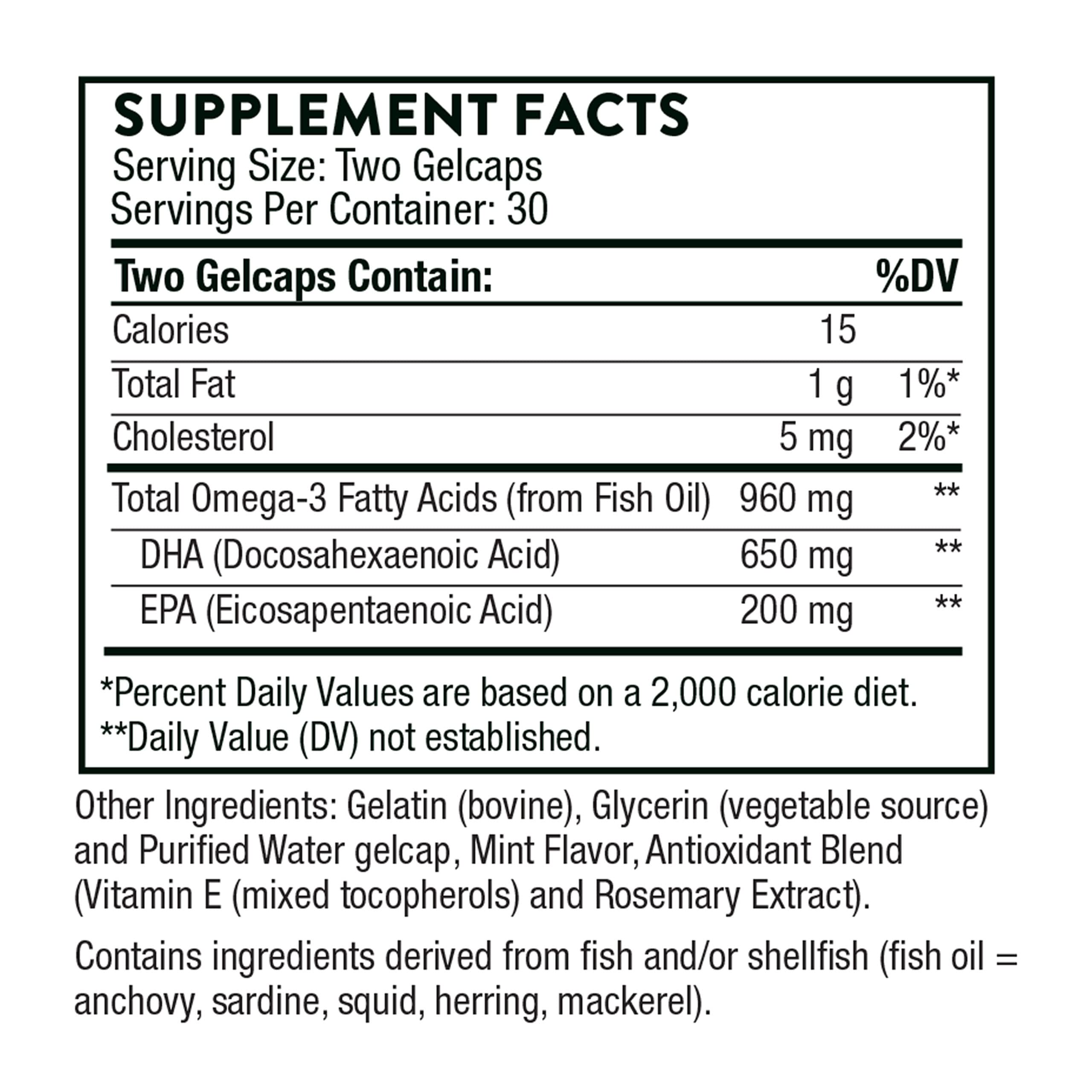 THORNE Advanced DHA - 650 mg DHA and 200 mg of EPA - Supports Healthy Brain Aging and Nerve Function - 60 gelcaps