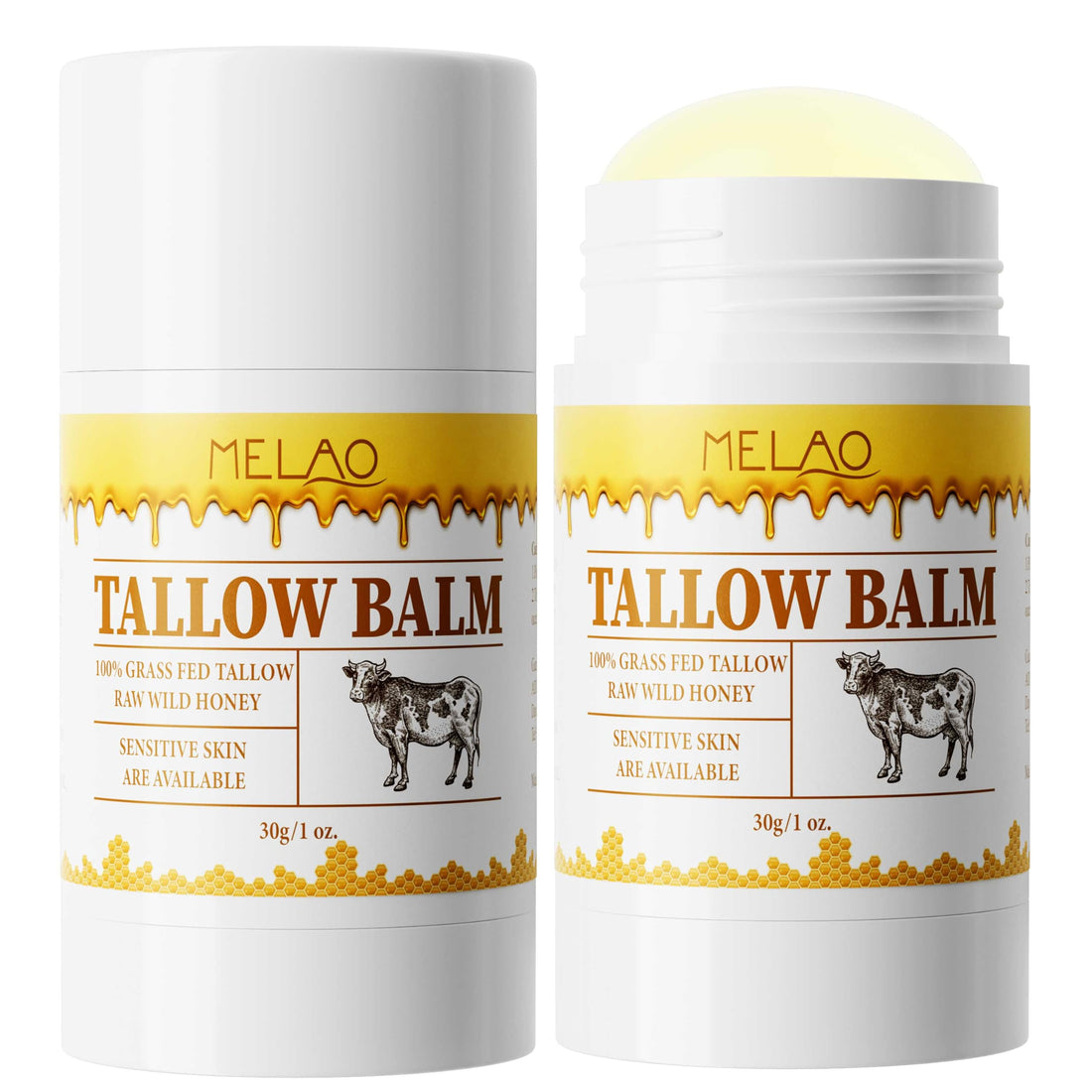 BAISEN DIARY Tallow Balm Stick - Multi-Purpose Moisture Stick for Face & Body, Tallow and Honey Balm for Dry Skin, Lips & Cuticles, Soothing & Hydrating, Beef Tallow Moisturizer