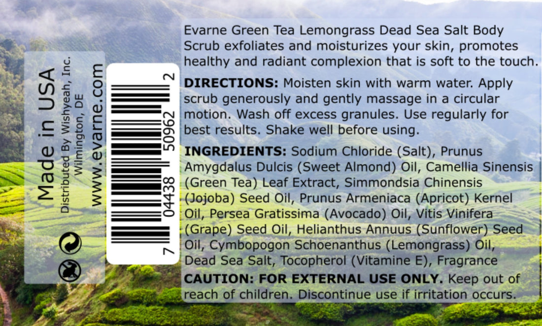 Evarne Green Tea Lemongrass Dead Sea Salt Body Scrub with 7 Essential Oils and Vitamin E