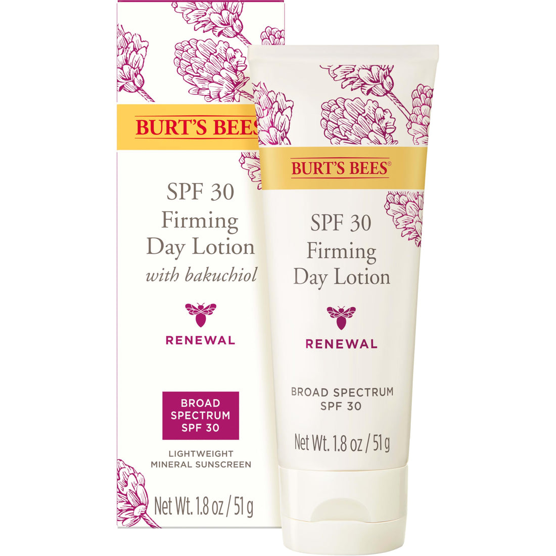 Burt's Bees Renewal SPF 30 Firming Day Face Lotion With Bakuchiol, Sunscreen Face Lotion With Natural Retinol Alternative, 98 Percent Natural Origin Skin Care, 1.8 oz. Tube