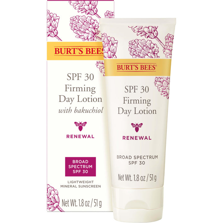 Burt's Bees Renewal SPF 30 Firming Day Face Lotion With Bakuchiol, Sunscreen Face Lotion With Natural Retinol Alternative, 98 Percent Natural Origin Skin Care, 1.8 oz. Tube