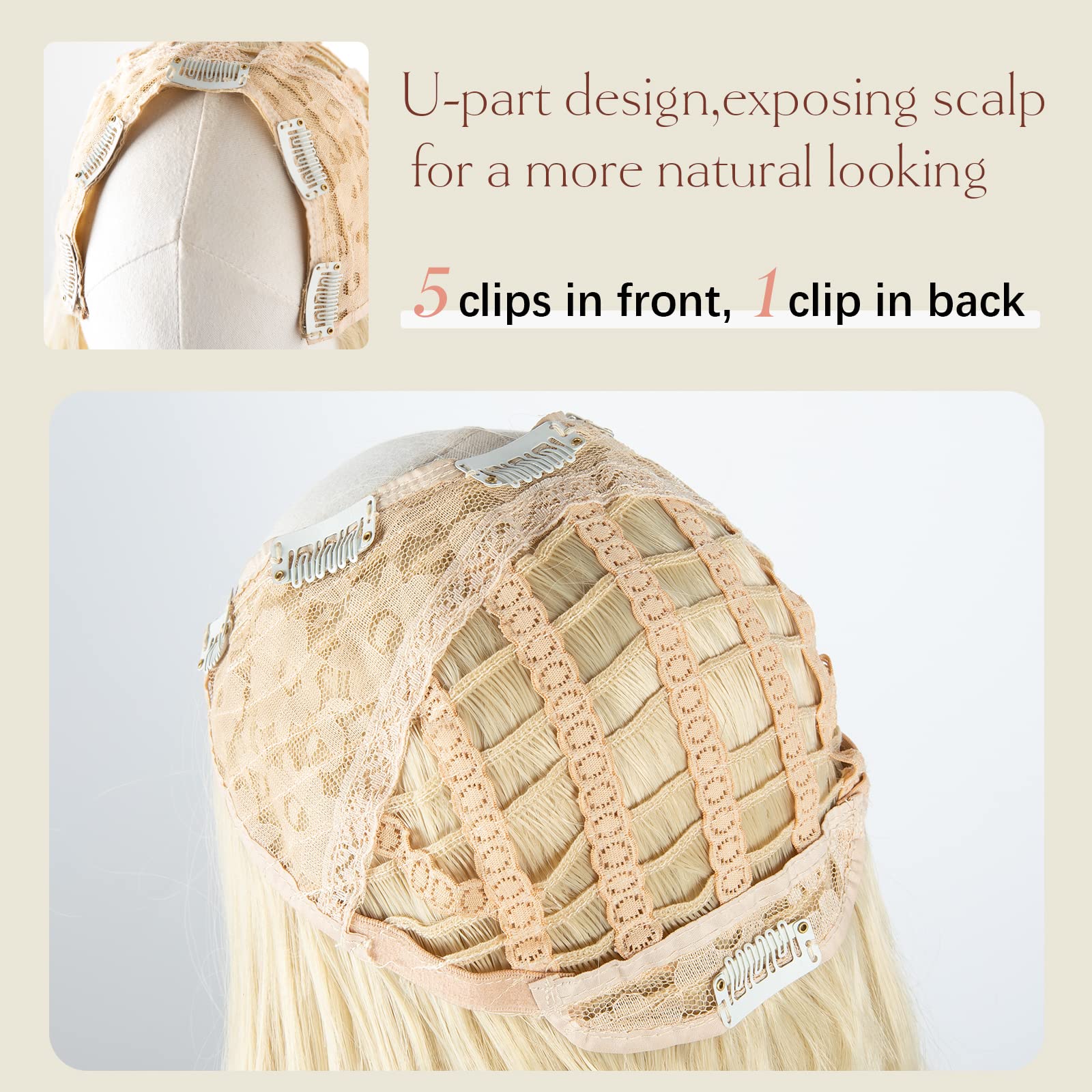 SARLA U Part Hair Extensions Dirty Blonde Full Head Clip in Synthetic Wave Curly Hairpiece Long 24 Inch for Women