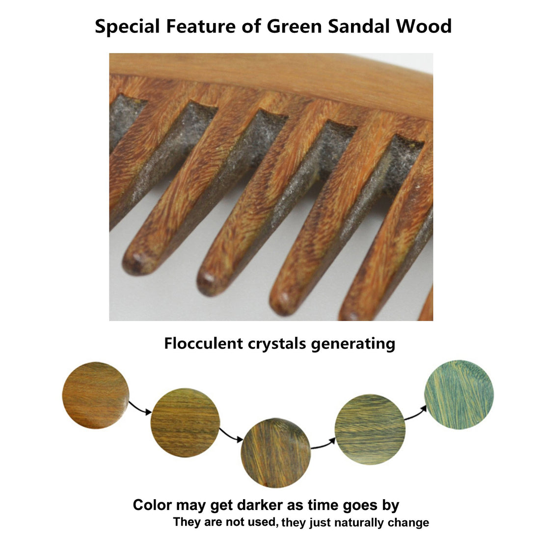 Meta-C Hair/Beard Pick/Comb - Made Of One Whole Piece Of Natural Green Sandal Wood With Fantastic Handle (Wide Tooth)