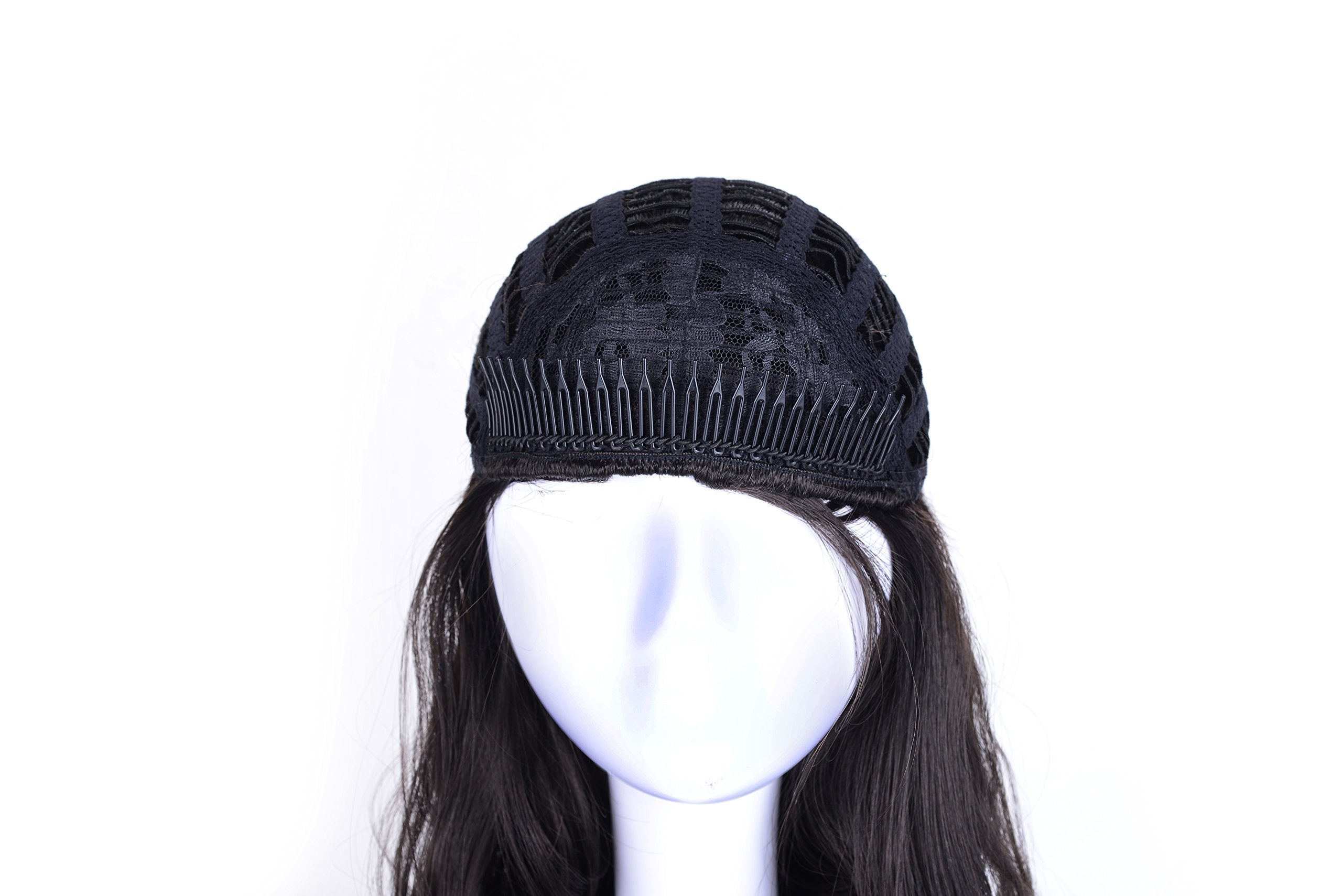 R2 : OneDor 23 Curly 3/4 Ladies Half Wig Kanekalon Hair Synthetic Wigs with Comb on a Mesh Head Cap (R2)