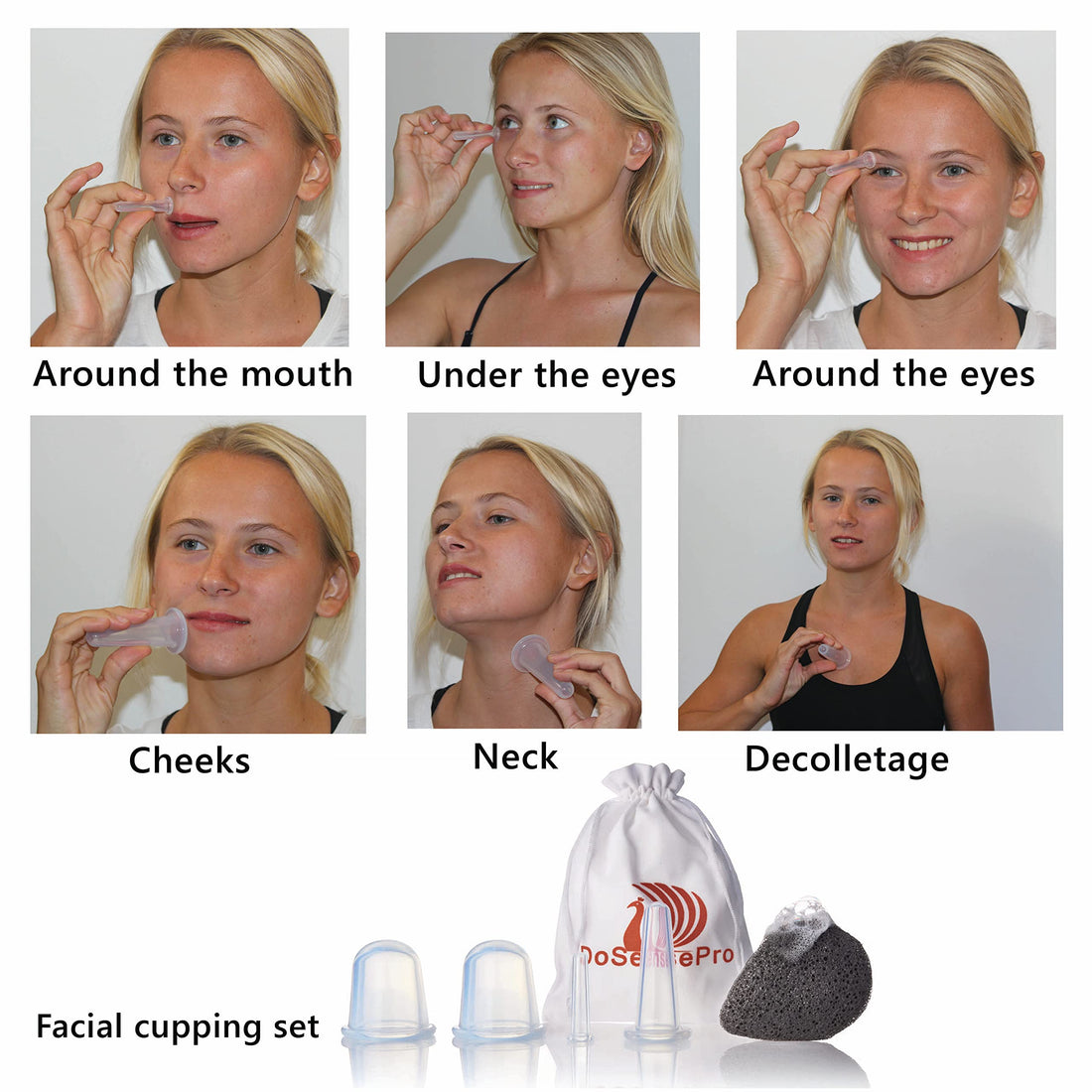 Face Cupping Set, Acupuncture Face and Body Massage Therapy Set By DoSensePro. 4 Chinese Vacuum Cups. Improve Facial, Eyes, Neck Skin, Suitable For Anti-Aging Anti Cellulite Treatment.