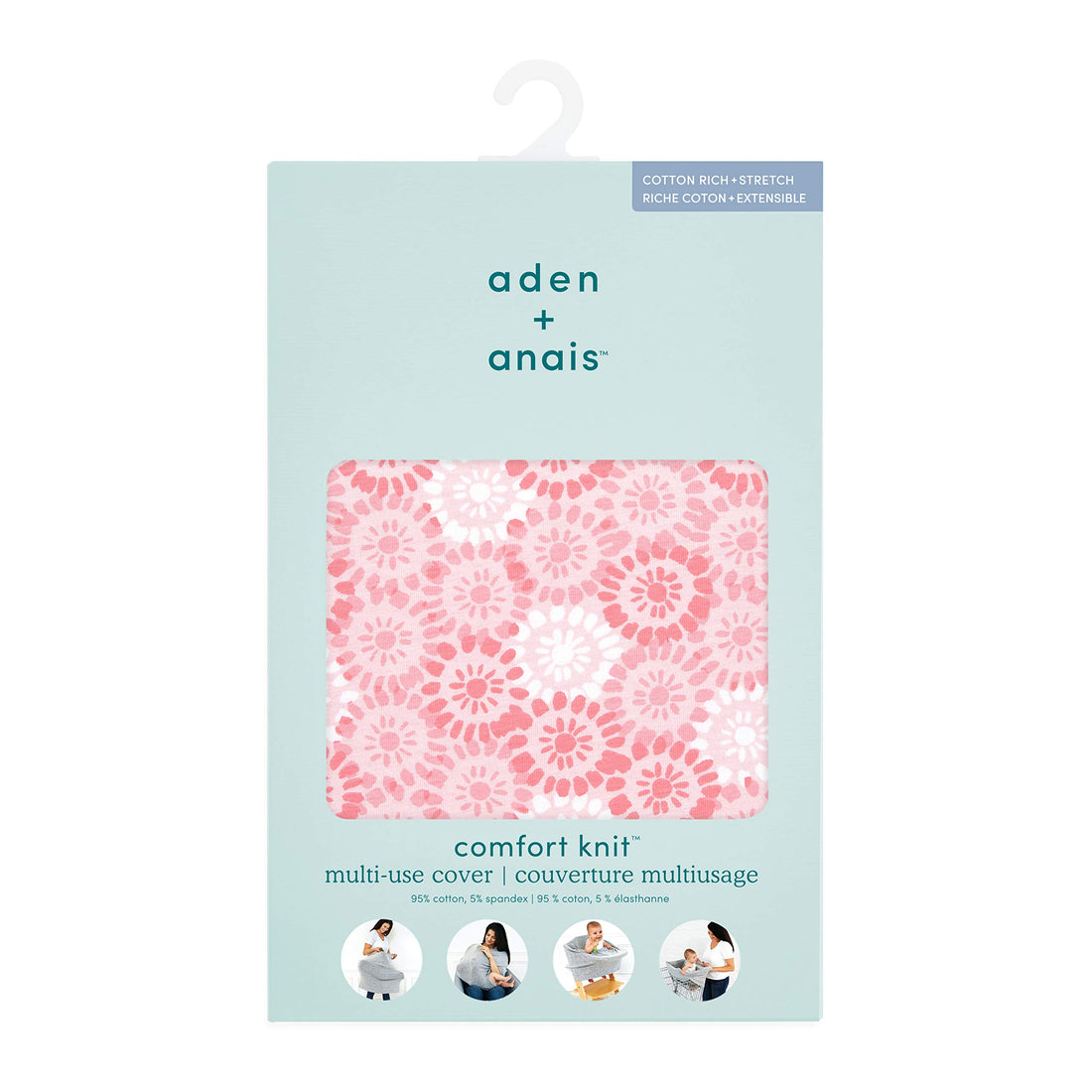 aden + anais Comfort Knit 6-in-1 Super Soft Cotton with Spandex Multi-Use Cover for Car Seat, Nursing, Cart, Baby Swing, High Chair, Infinity Scarf, Sunburst