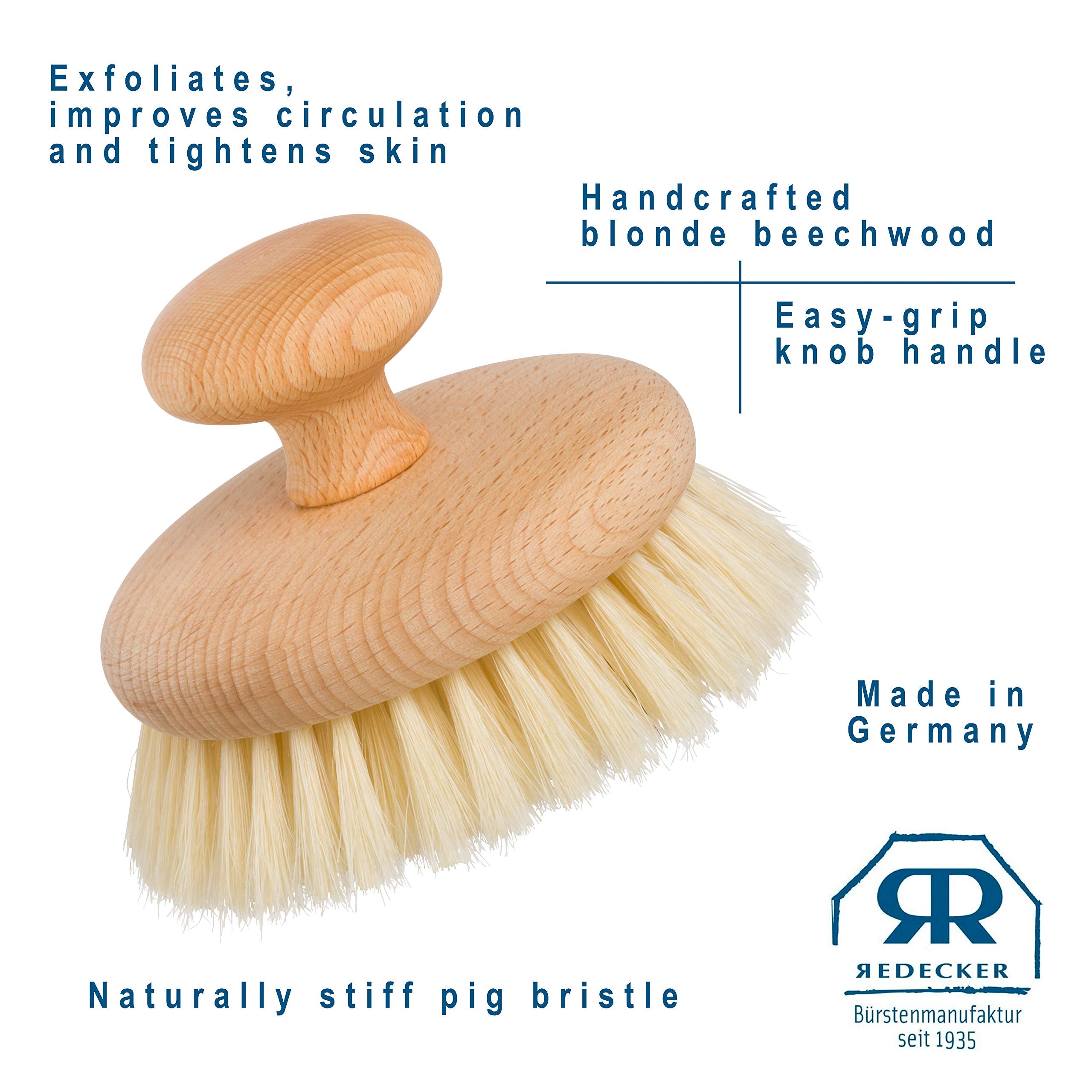 Oiled Beechwood Knob with Pig Bristle : Bürstenhaus Redecker Natural Pig Bristle Massage Brush with Oiled Beechwood Knob, 3-7/8-Inches