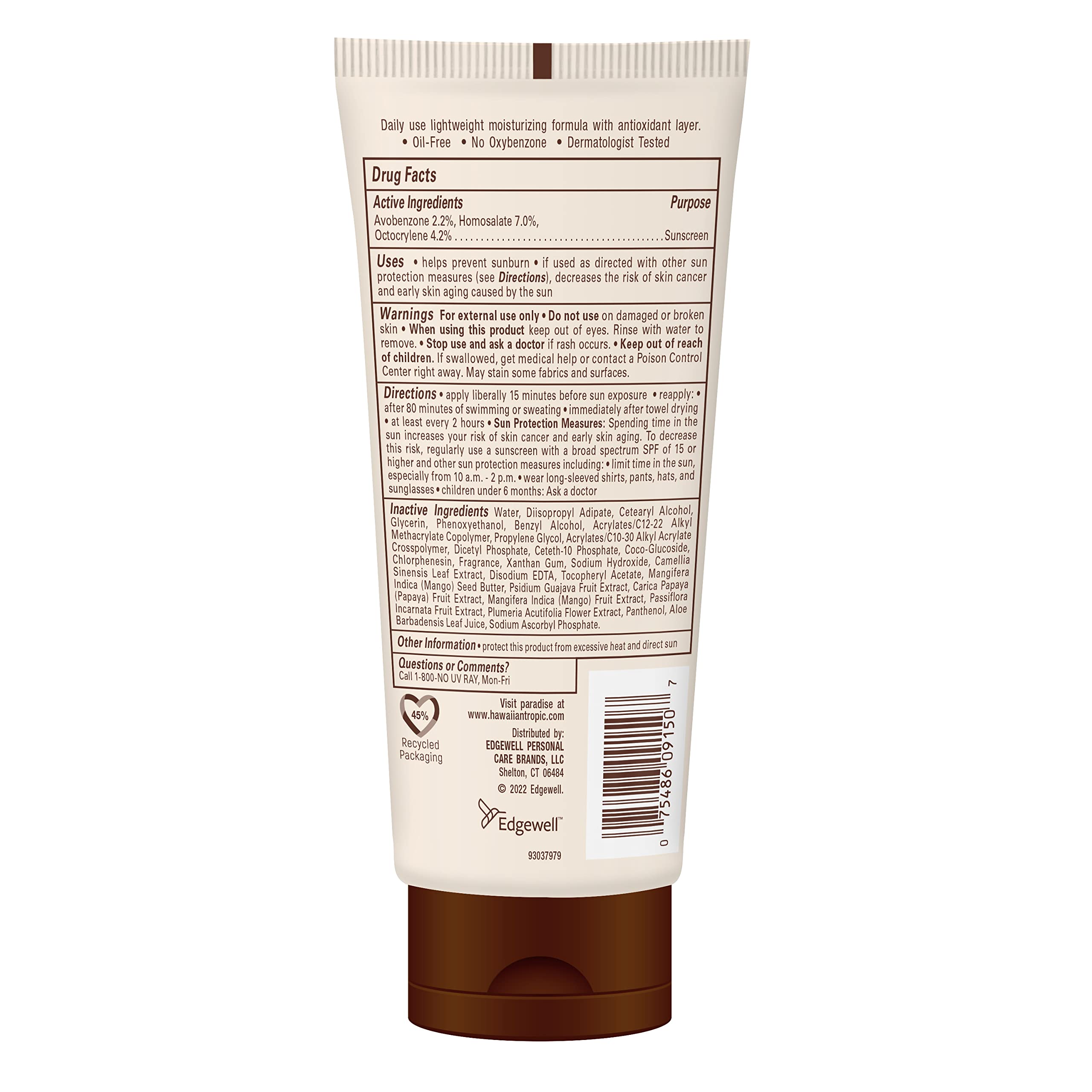 Hawaiian Tropic AntiOxidant+ Sunscreen Lotion, Lightweight Sun Protection, Broad Spectrum, SPF 30, 6 Ounces