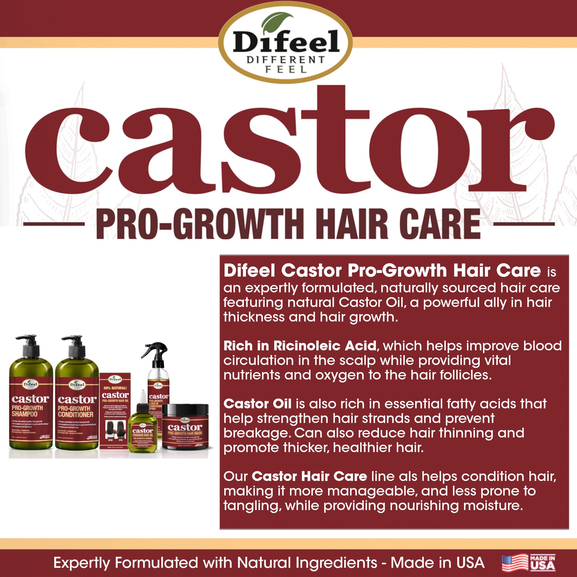 Difeel Castor Pro-Growth Leave-in Conditioning Spray 8 oz. - Large Bottle