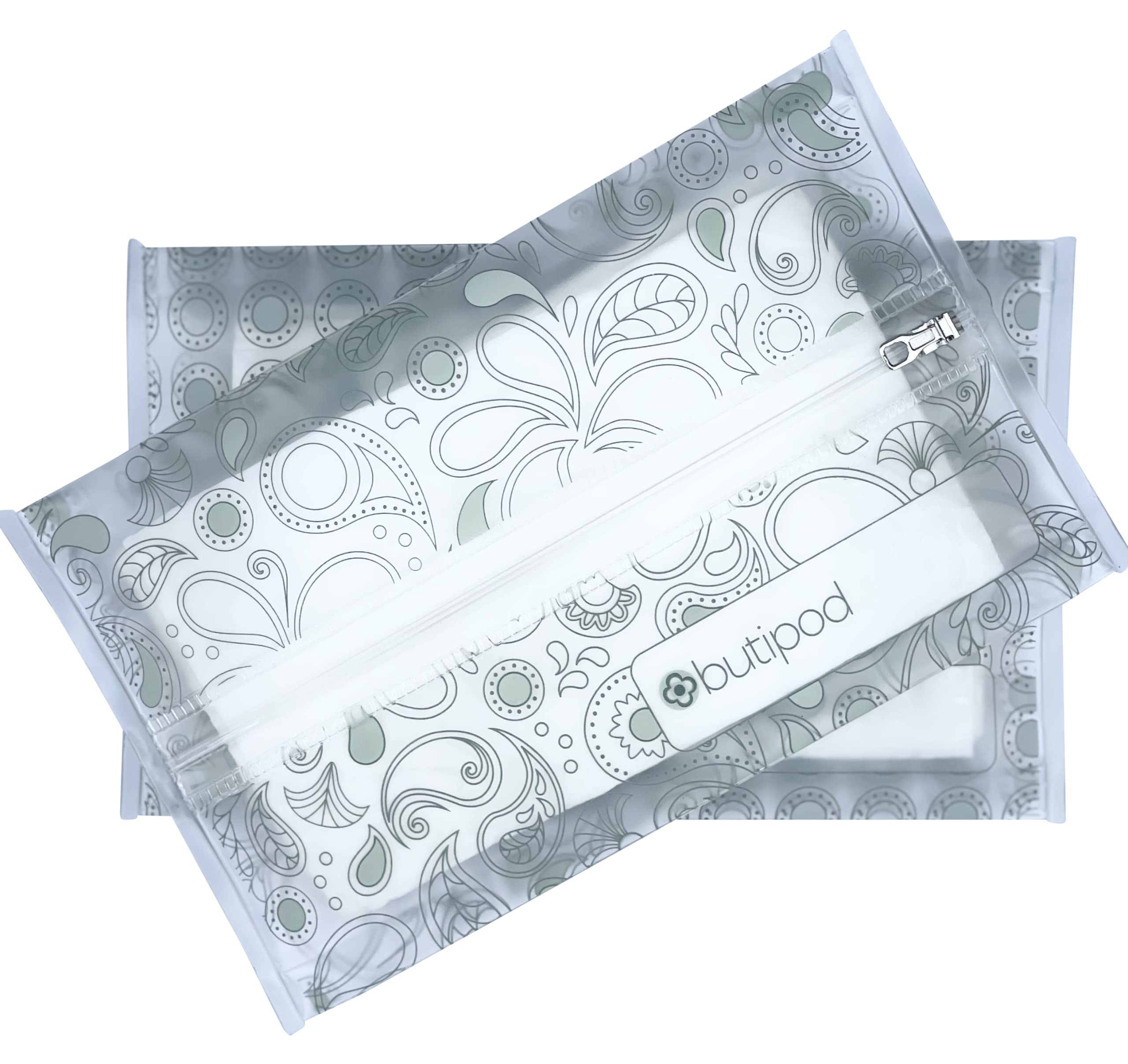 Butipods Slim Wet Wipe Case Travel Clutch Pouch Holder 2-Pack | Reusable Refillable Portable Baby Wipes Dispenser Container | Wipes Stay Moist | Great for Hand & Face Wipes (Grey|Lucite Green)
