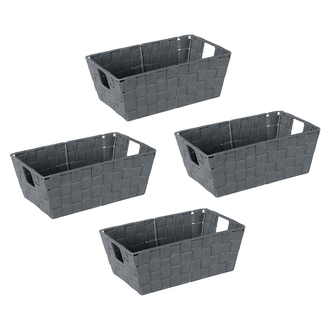 Simplify Small Shelf Woven Strap Tote | Decorative Storage Basket | Built in Handles | Organization | Closet | Bedroom | Bathroom | Nursery | Accessories | Toys | Gifts | 4 Pack | Grey