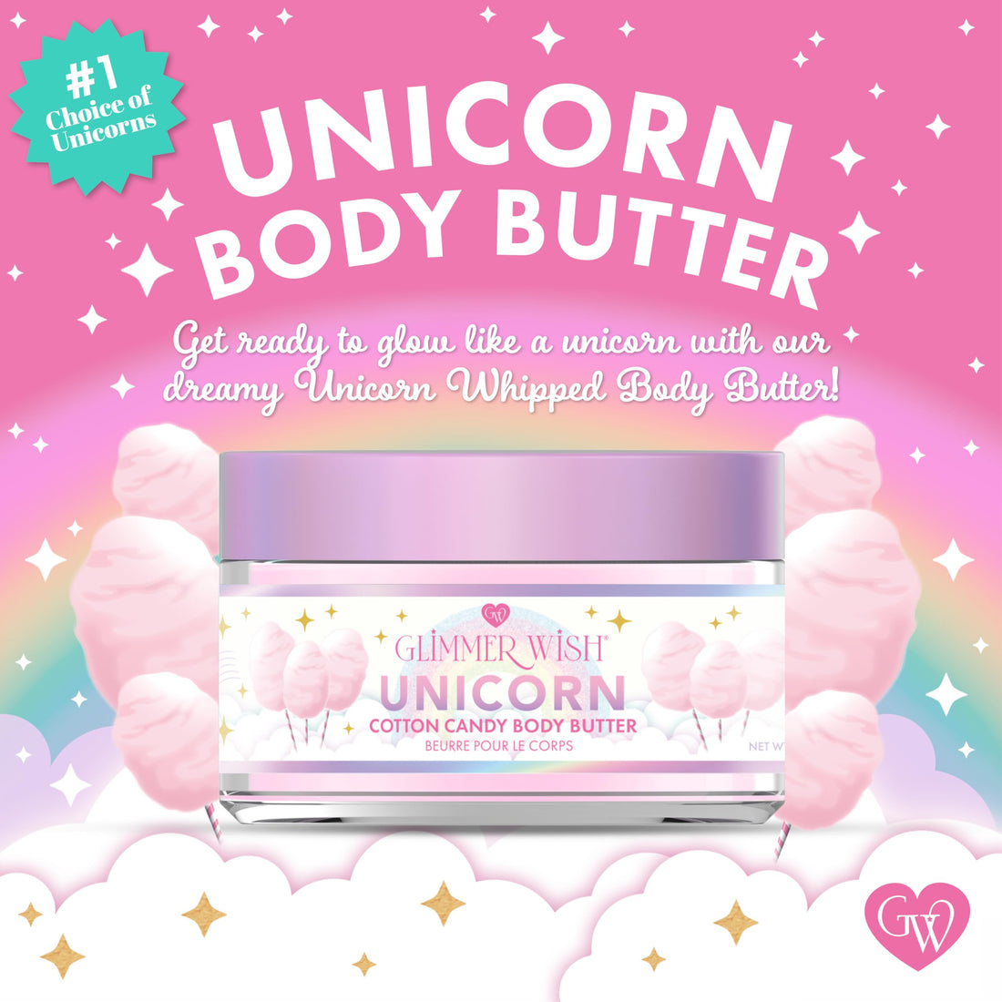 Glimmer Wish Whipped Body Butter for Women with Dry Skin – Shea & Coconut Moisturizer, Nourishing Body Cream for Women, Hydrating Lotion for Smooth, Soft Skin (Unicorn Cotton Candy)