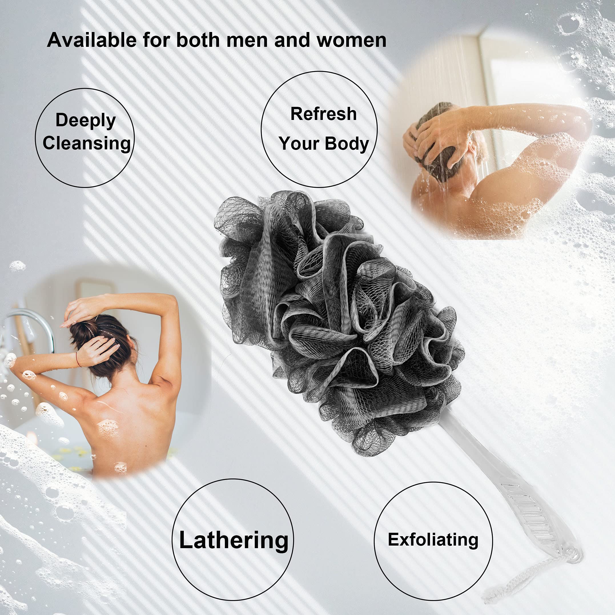 PPHAO - Bath Brush for Shower - Loofah on a sticker - Bathing Brush for exfoliating - Black Grey Gray Loofah