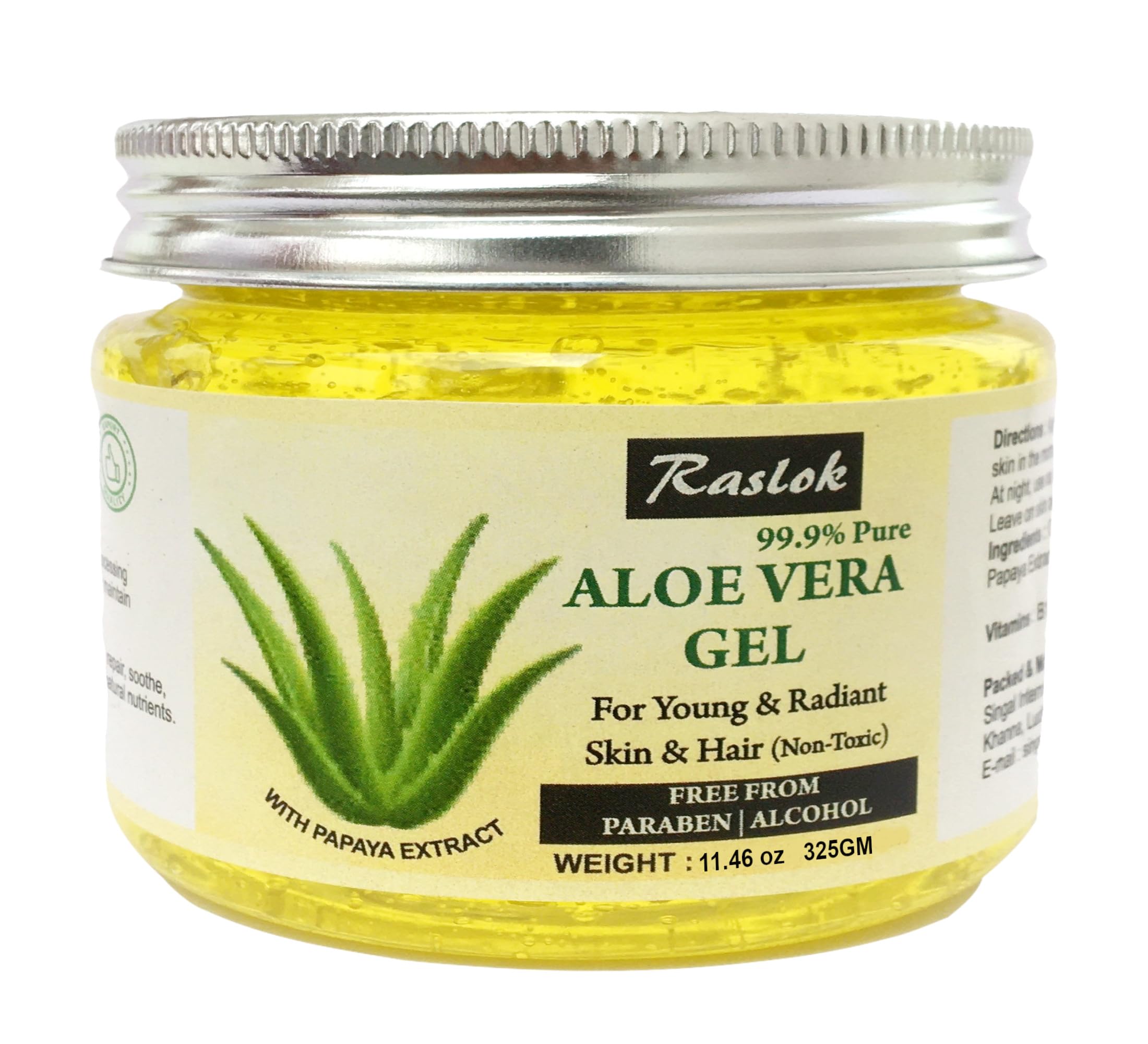 Raslok Aloe Vera Gel Pure Natural Organic Aloe Gel For Moisturizing Face Skin & Hair Care (Papaya, 11.46 OZ)