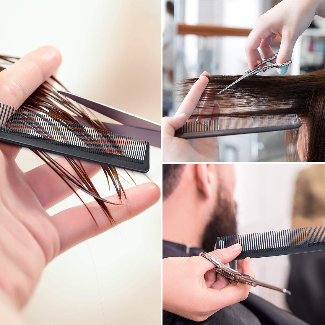 Leinuosen 3 Pack Black Carbon Barber Fiber Cutting Comb, Fine Tooth Hair Comb, Hairdressing Styling Combs, Heat Resistant Combs, Styling Combs for Salon (Style G) : Style G