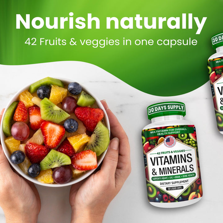 Aamatec Life Multivitamins/Minerals Capsules with Zinc and Premium 42 Fruits and Veggies Blend for Immune Support Daily Multivitamin Capsule Antioxidant Supplement for Immunity System 60 Capsules