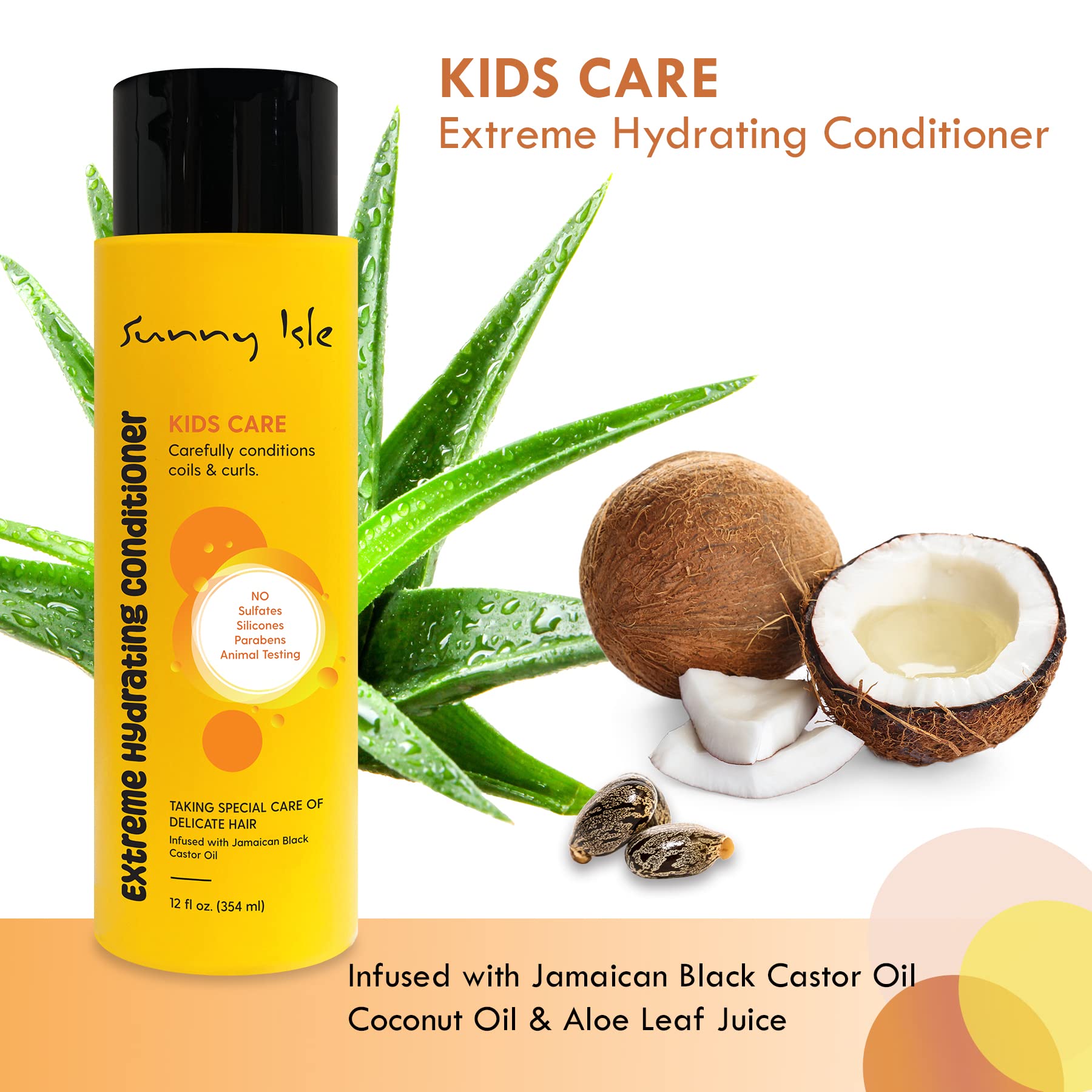 Sunny Isle Kids Care Extreme Hydrating Conditioner 12oz | Gentle Care Conditioner for Children's Coils, Waves & Curls | Infused with Jamaican Black Castor Oil | Paraben FREE