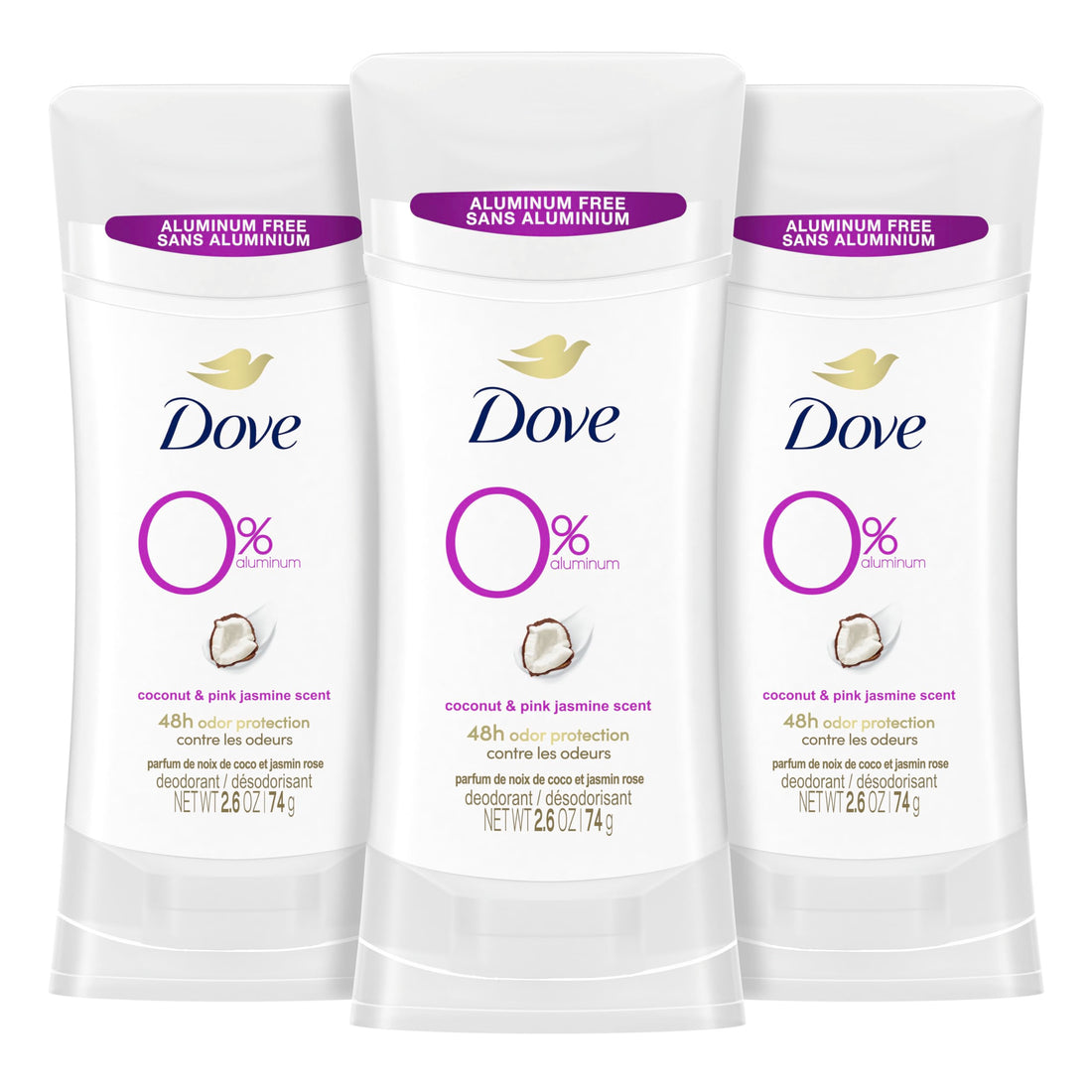 Dove Female Deo Aluminum Deodorant Floral Scent Spray, Coconut And Pink Jasmine, 2.6Oz (Pack Of 3)