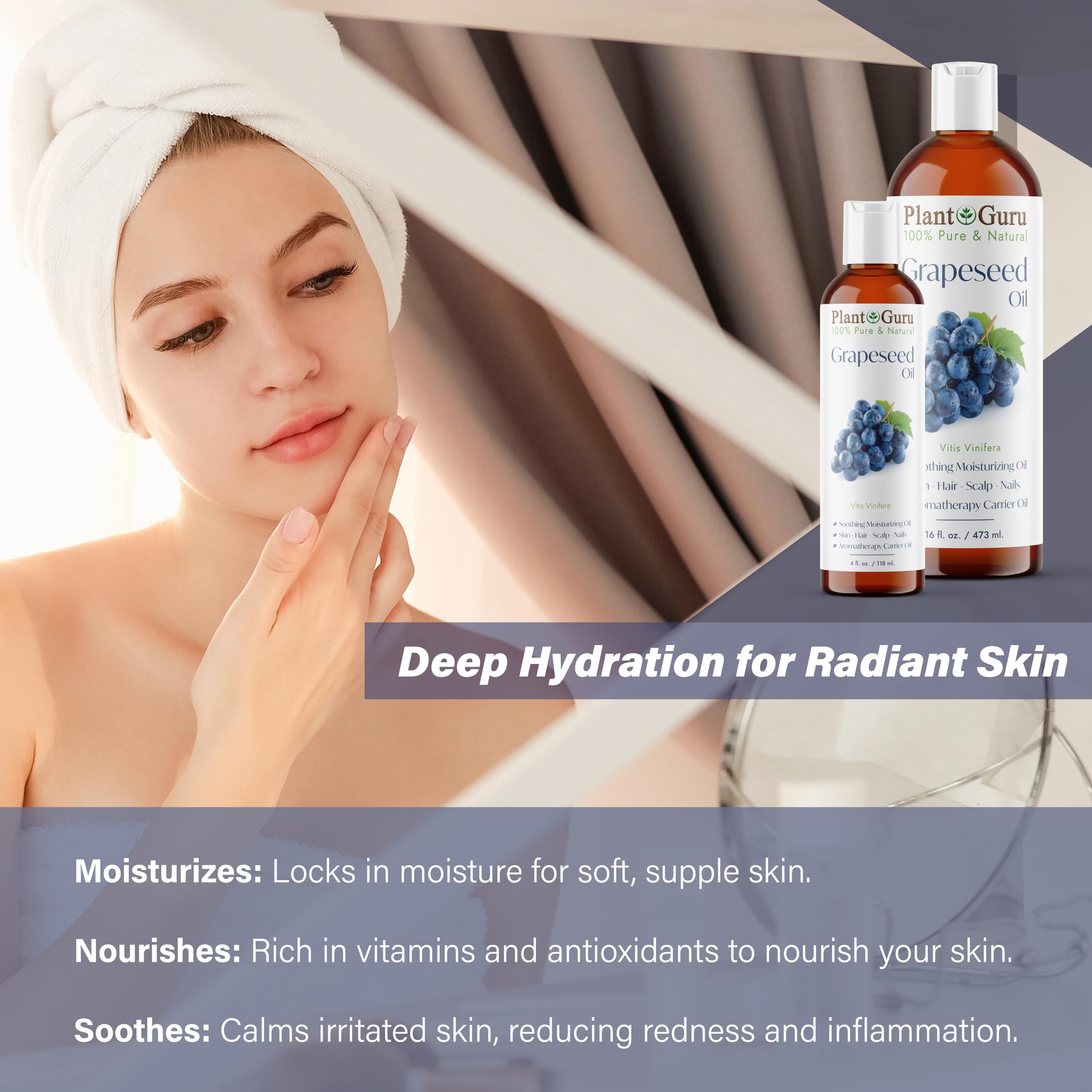 Grapeseed Oil 16 fl. oz. Cold Pressed 100% Pure Natural Carrier For Skin, Body, Face, and Hair Growth Moisturizer. Great For Creams, Lotions, Lip balm and Soap Making.