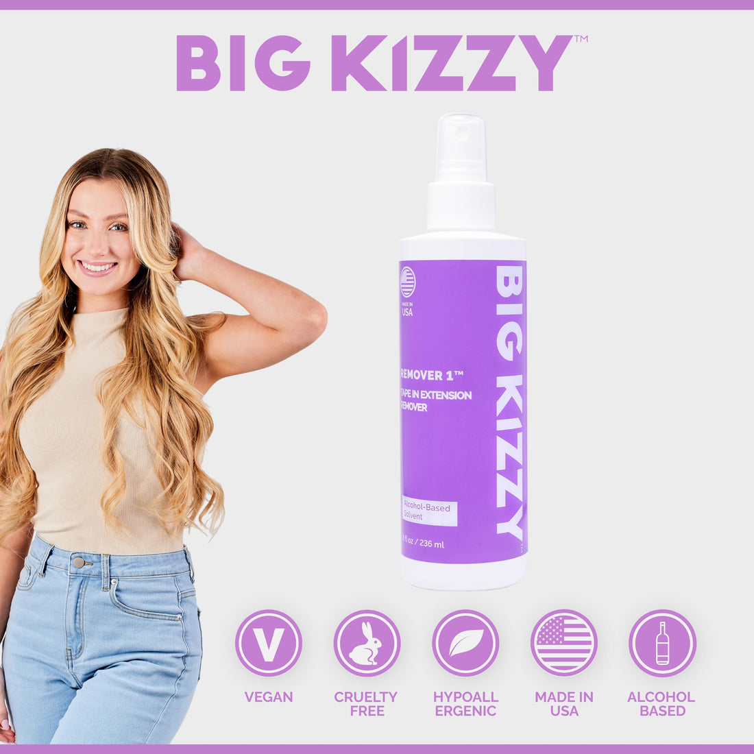 Big Kizzy Remover 1, Release & Reuse, 32oz Salon Size + Free 8oz, Tape In Hair Extension Remover, Tested & Proven Fastest & Easiest Adhesive Remover, Professional Quality