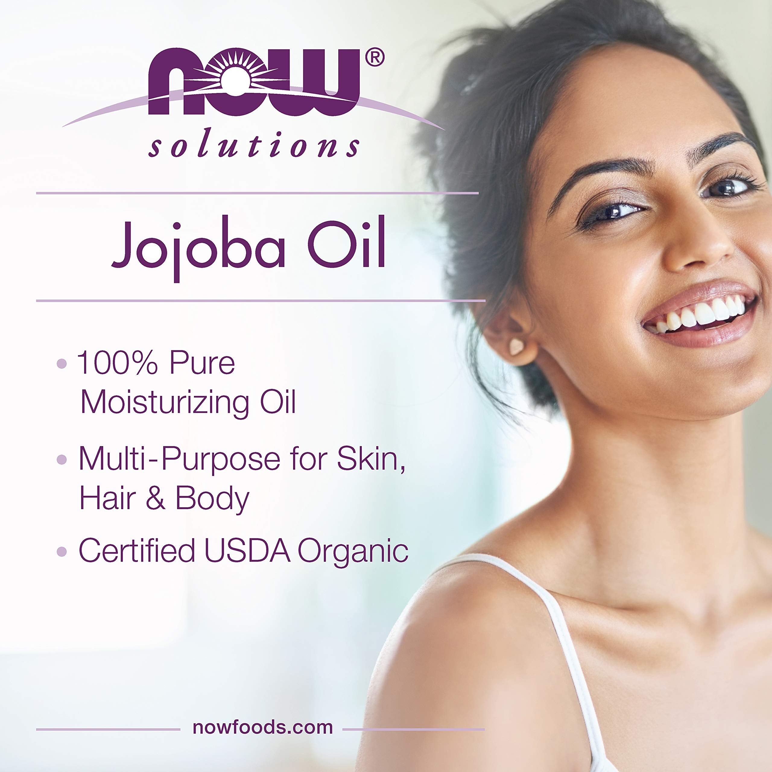 NOW Foods Solutions, Organic Jojoba Oil, Moisturizing Multi-Purpose Oil for Face, Hair and Body, 4-Ounce