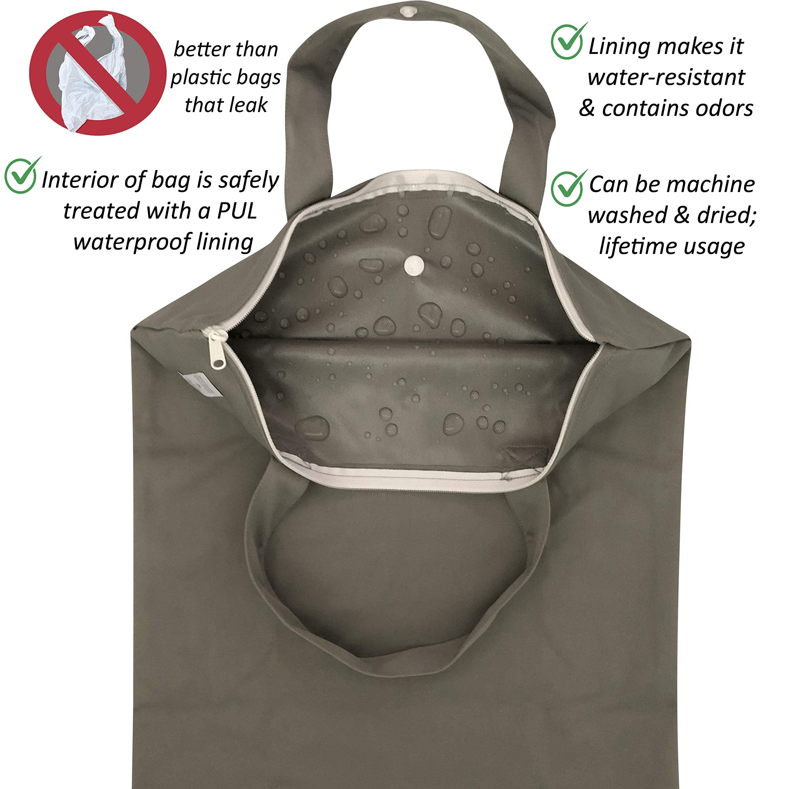 MOM & BAB Wet Bags for Baby Cloth Diapers, Swimsuits and Towels, Travel, Wet Dry Bag for Diaper Bag, Breast Pump Parts, Gym | Water & Odor Resistant (Black & Gray)