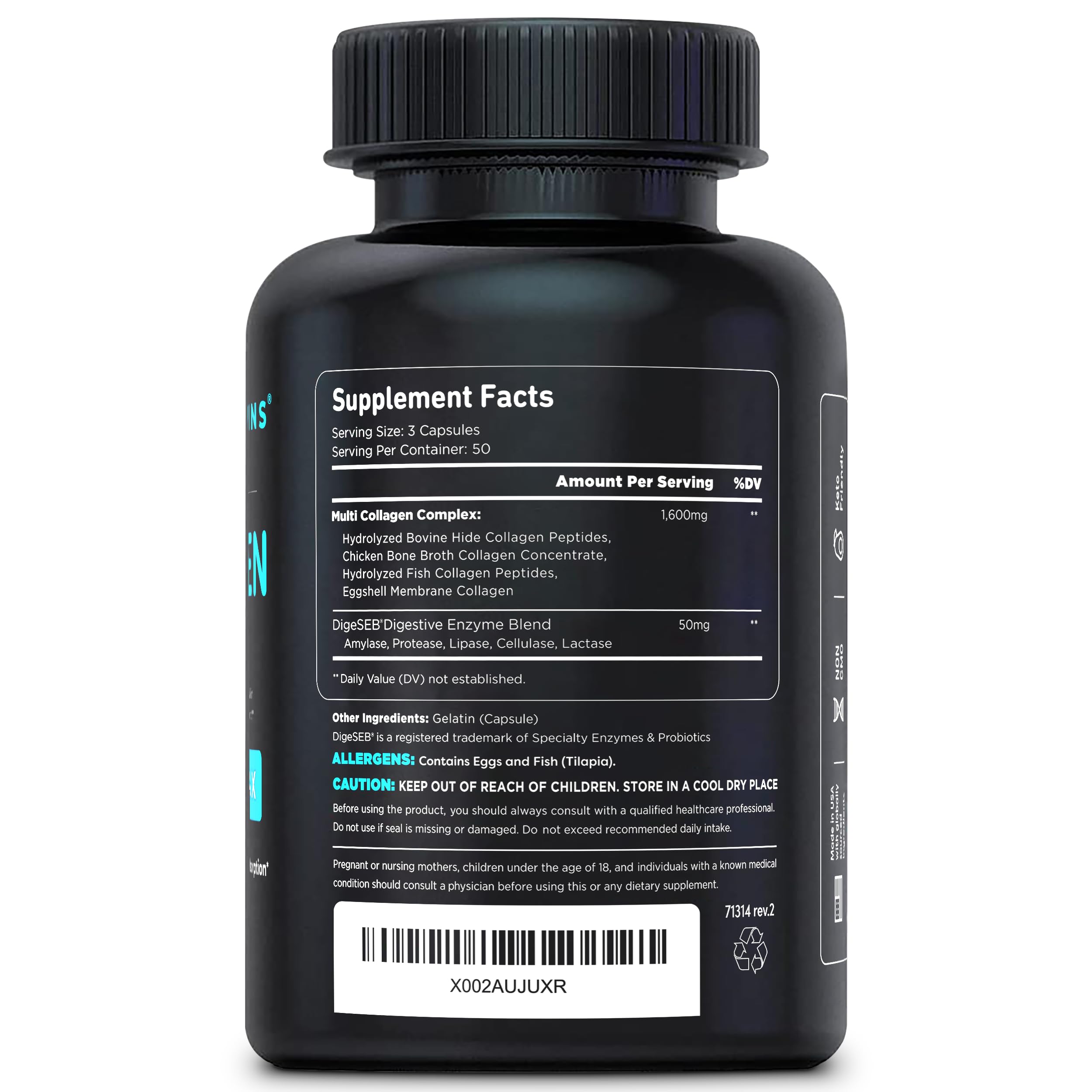 Vital Vitamins Multi Collagen Peptides (2-Pack) - for Women & Men - Hydrolyzed Types I, II, III, V, X - Grass-Fed, Non-GMO - 300 Capsules