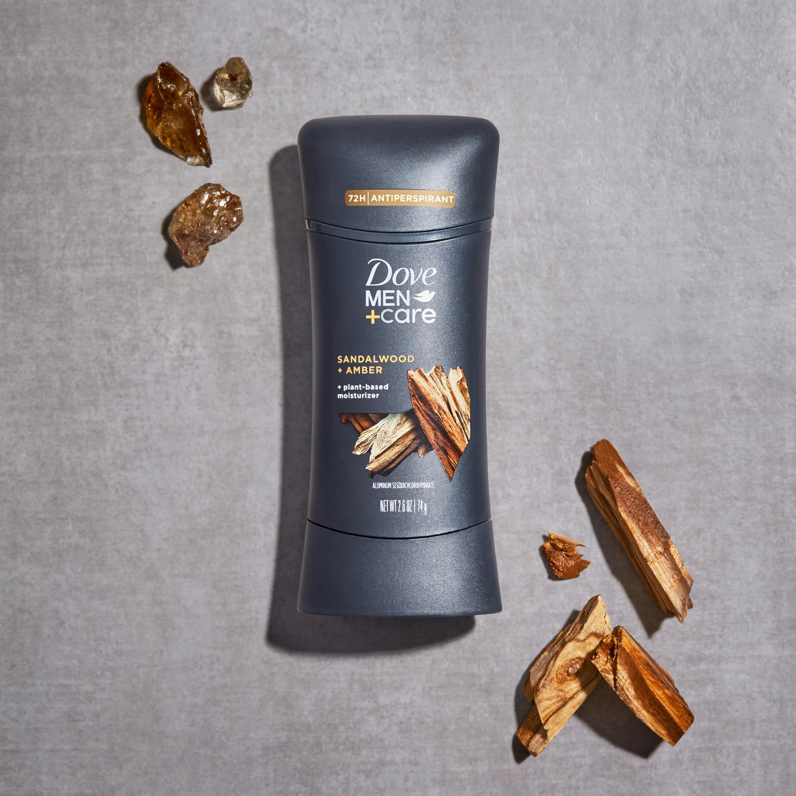 Dove Men+Care Antiperspirant Stick Sandalwood + Amber 4 Count 72H Protection with a Plant-Based Moisturizer 2.6 oz