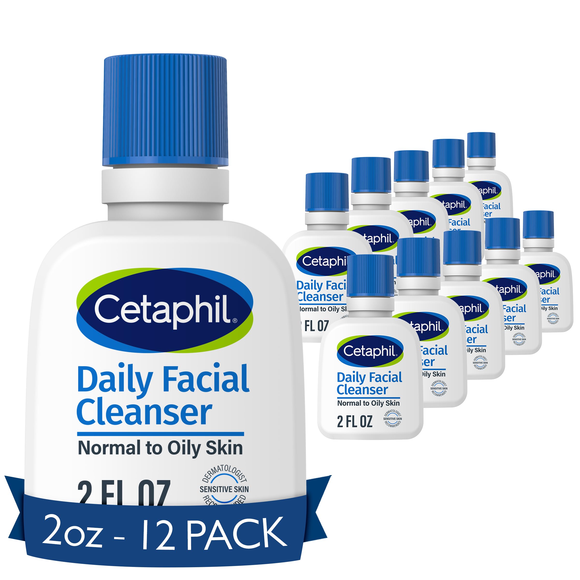Cetaphil Face Wash, Travel Size Toiletries, Daily Facial Cleanser for Sensitive, Combination to Oily Skin, 2 oz 12 Pack, Gentle Foaming, Soap Free, Hypoallergenic
