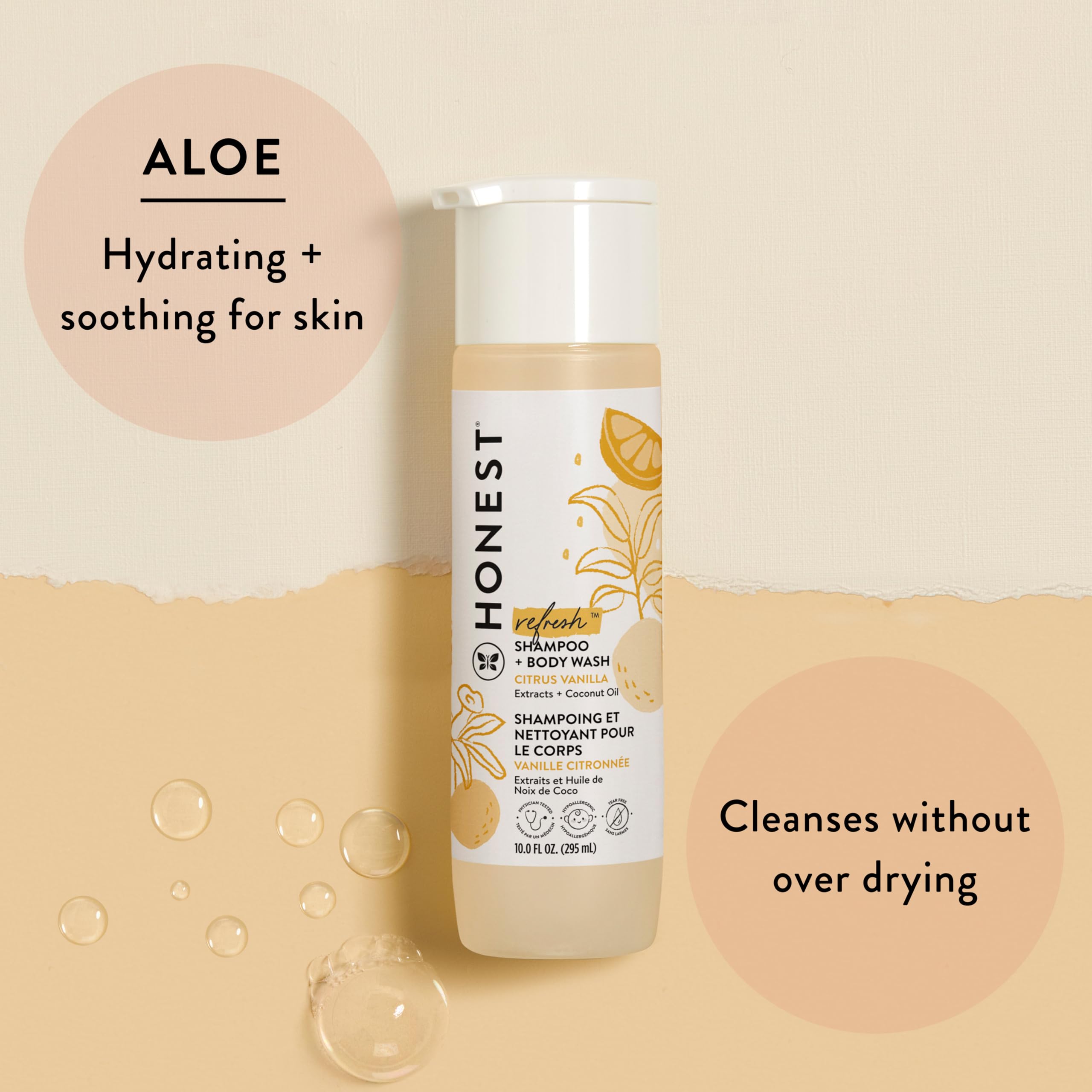 The Honest Company 2-in-1 Cleansing Shampoo + Body Wash and Face + Body Lotion Bundle | Gentle for Baby | Naturally Derived | Citrus Vanilla Refresh, 18.5 fl oz