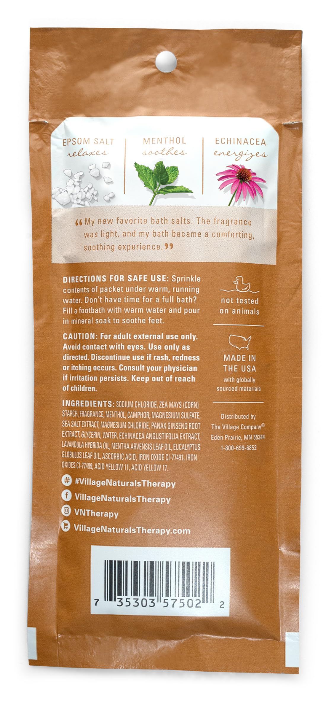 Village Naturals Therapy Breathe Concentrated Mineral Bath Soak, Lemon Mint, 2 Oz, Pack of 12