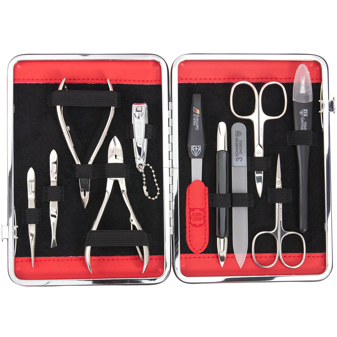 3 Swords Germany - brand quality 11 piece manicure pedicure grooming kit set for professional finger & toe nail care scissors clipper genuine leather case in gift box, Made in Solingen Germany (03669)