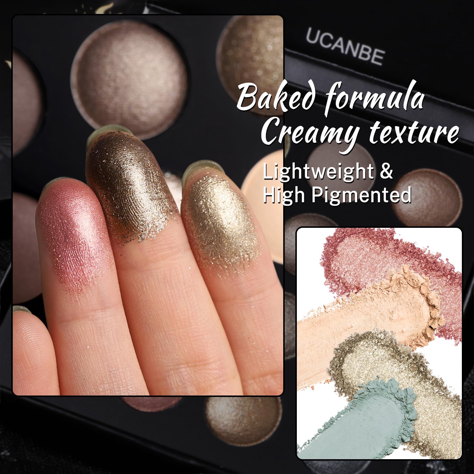 UCANBE Baked Eyeshadow Makeup Palette with Hidden Gems, 16 Colors Nude Eye Shadow with Matte Glitter Metallic Shimmer, Highly Pigmented Long Lasting Make Up Pallet