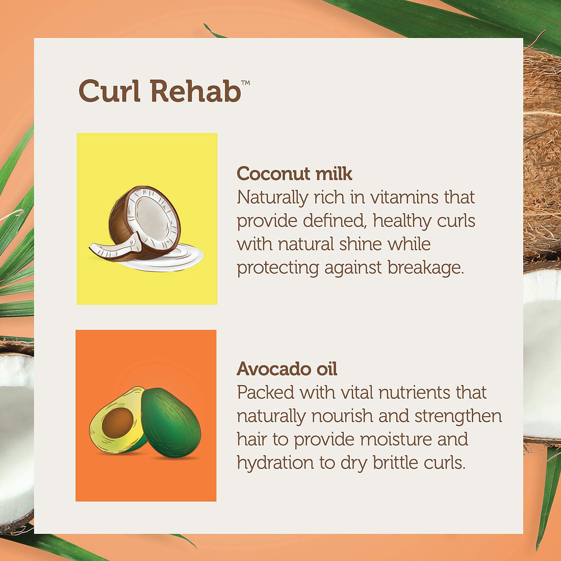 Curl Rehab Dry Hair/Damage Repair Treatment 2 in 1 Shampoo Conditioner, Enriched with Coconut Milk & Avocado, 16 Oz