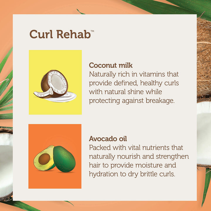 Curl Rehab Dry Hair/Damage Repair Treatment 2 in 1 Shampoo Conditioner, Enriched with Coconut Milk & Avocado, 16 Oz