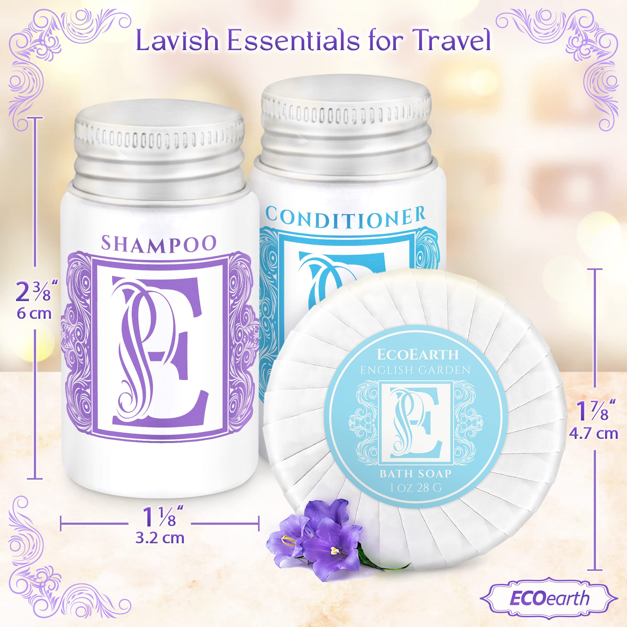 Luxury Travel and Hotel Amenities Set (1 Oz, 150 Pieces), Grade-A Guest Ingredients and Gift Packaging Toiletries, Includes 50 Round Soaps, 50 Shampoos & 50 Conditioners by EcoEarth